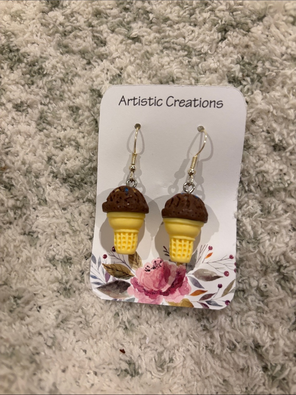 Yellow Cone Chocolate Ice Cream Cone Pierced Earrings NWT 1.75” HC